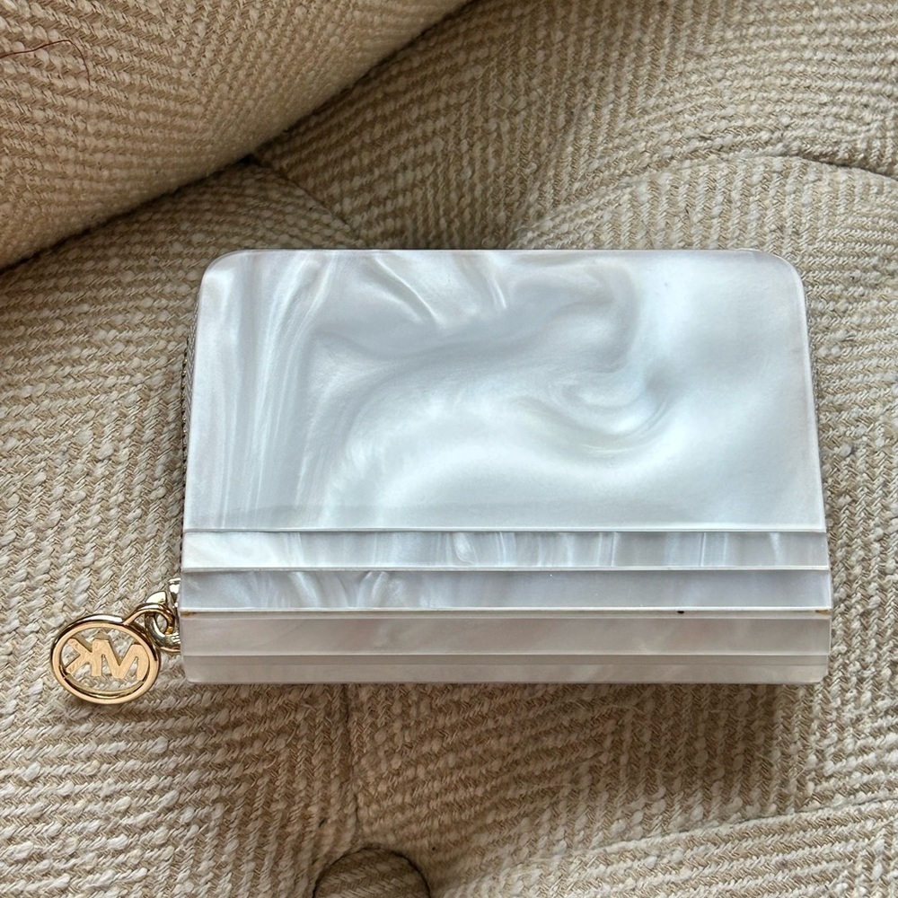 Michael Kors Barbara Marble Resin Coin Purse in Optic White